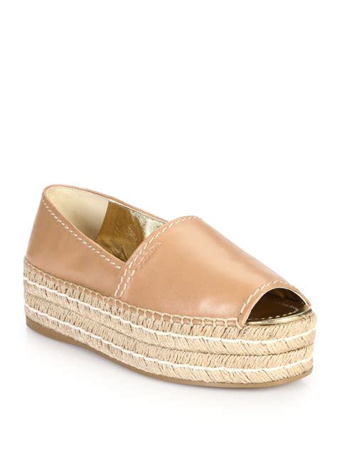 prada leather peep toe platform espadrilles|prada espadrilles.